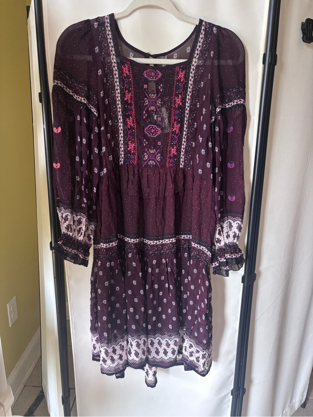 Anthropologie NWT Plum Embroidered and Beaded Long-Sleeve Midi Dress
